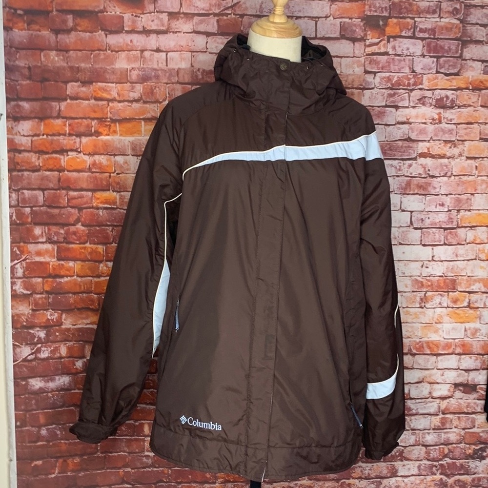 Columbia Brown and Blue Hooded Insulated Full Zip Waterproof Rain Jacket